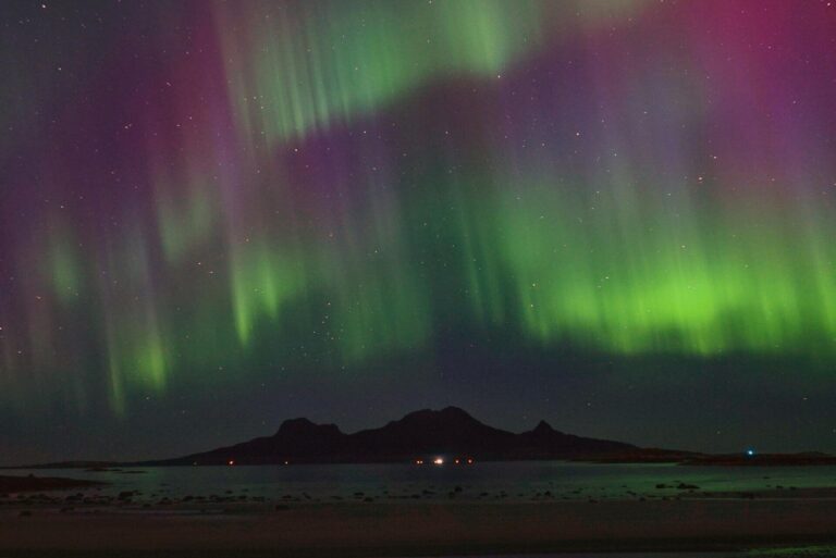 Northern lights (aurora borealis) above Landegode outside Bodø
