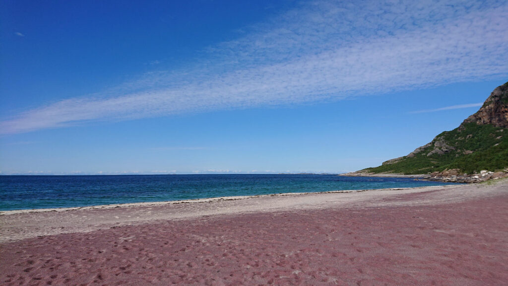 Amazing red sand beach Mjelle, near Bodø